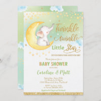 Twinkle Little Star Elephant Baby Shower Neutral Invitation