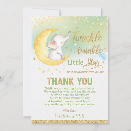 Twinkle Little Star Elephant Baby Shower Neutral Thank You Card