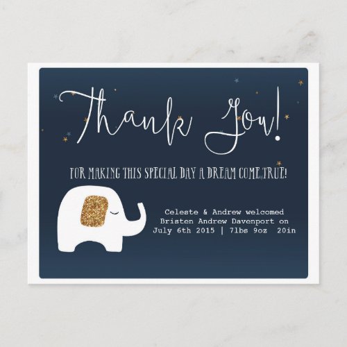 Twinkle Little Star Elephant Baby Shower Thank You Postcard