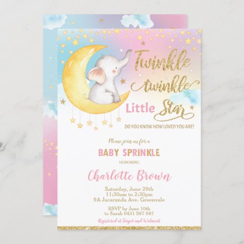 Twinkle Little Star Elephant Baby Sprinkle Girl Invitation