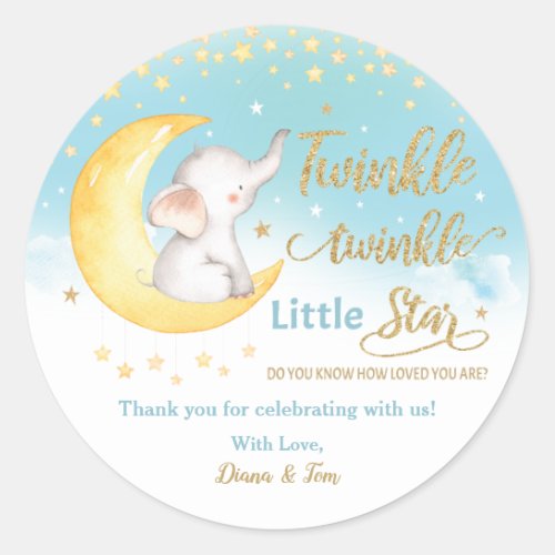 Twinkle Little Star Elephant Blue Boy Favor Thank Classic Round Sticker