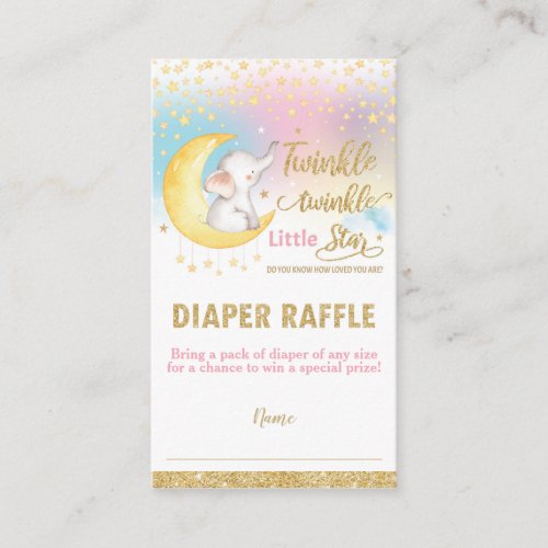 Twinkle Little Star Elephant Girl Diaper Raffle Enclosure Card