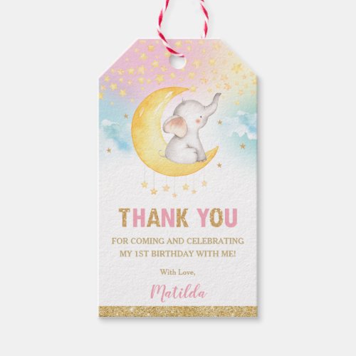 Twinkle Little Star Elephant Gold Thank You Favor Gift Tags
