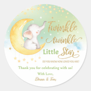 Twinkle Little Star Elephant Green Favor Thank You Classic Round Sticker