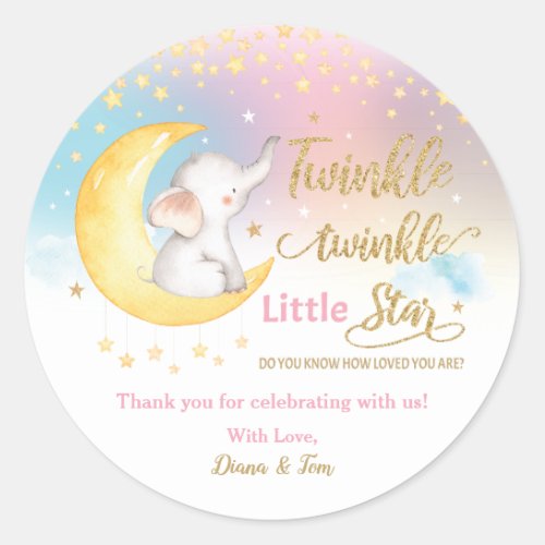 Twinkle Little Star Elephant Pink Favor Thank You Classic Round Sticker