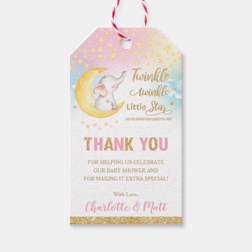 Twinkle Little Star Elephant Pink Thank You Favor Gift Tags