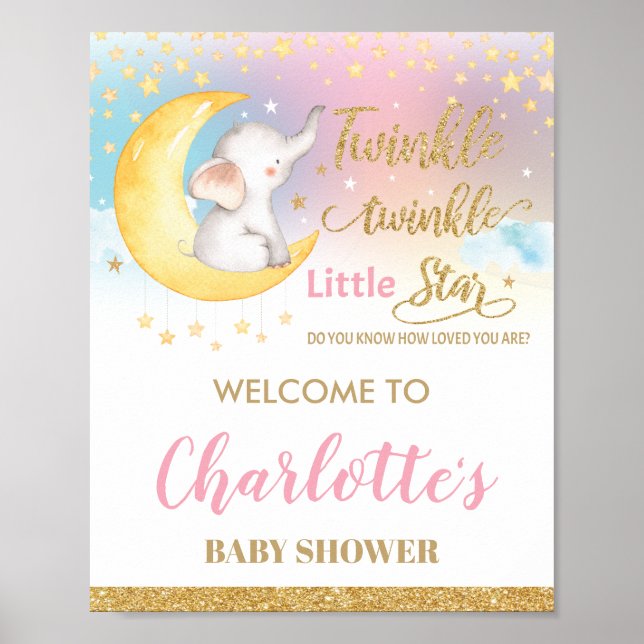 Twinkle Little Star Elephant Pink Welcome Sign (Front)