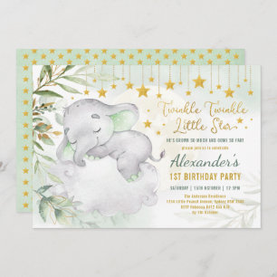 Twinkle Little Star Elephant Wild One 1st Birthday Invitation
