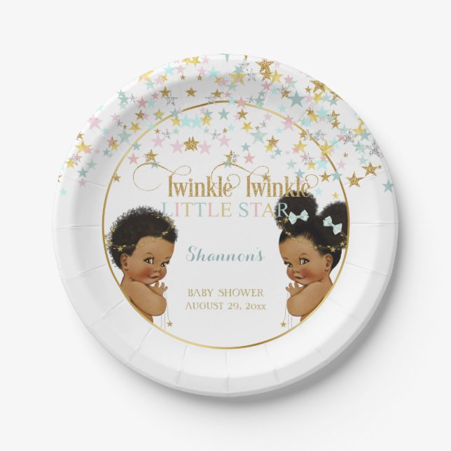 Twinkle Little Star Ethnic Baby Gender Neutral Paper Plates (Front)