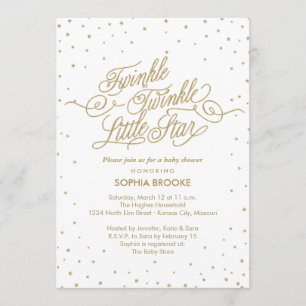 Twinkle Little Star Fancy Gold & White Baby Shower Invitation