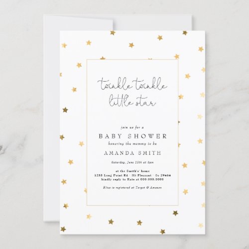 Twinkle Little Star Faux Gold Elegant Baby Shower Invitation