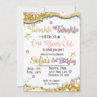 Twinkle Little Star first Birthday invitation 