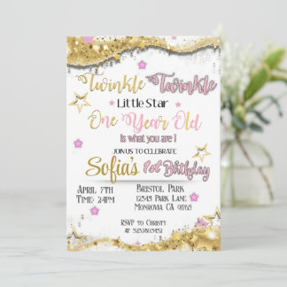 Twinkle Little Star first Birthday invitation 