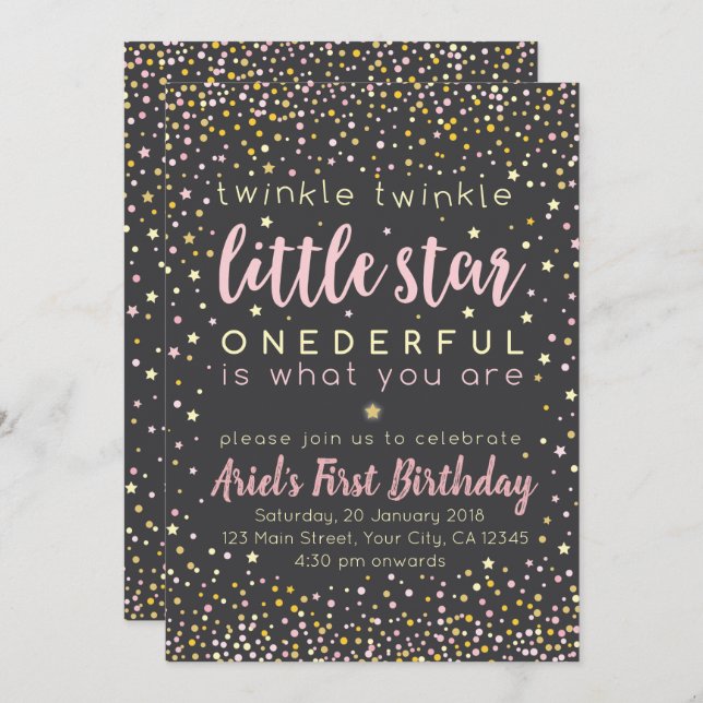 Twinkle Little Star First Birthday Invitation (Front/Back)