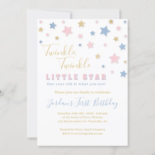 Twinkle Little Star First Birthday Invitation
