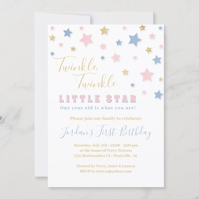 Twinkle Little Star First Birthday Invitation (Front)