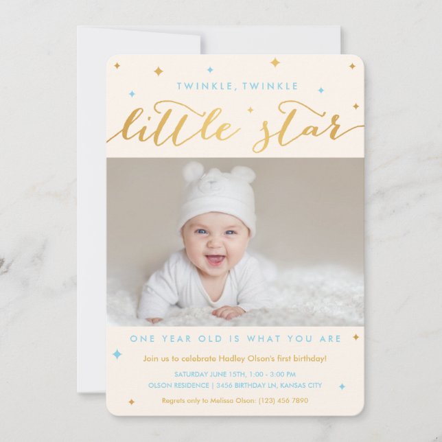 Twinkle Little Star First Birthday Invitation Boy (Front)