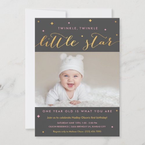 Twinkle Little Star First Birthday Invitation Girl