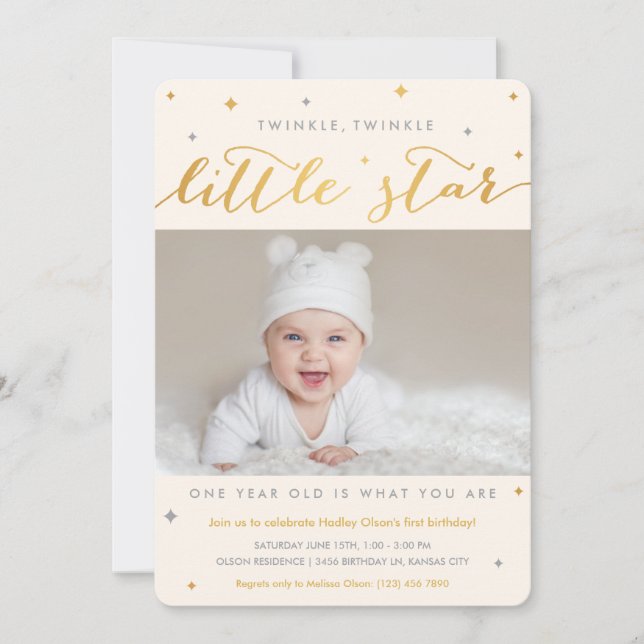 Twinkle Little Star First Birthday Invitations (Front)