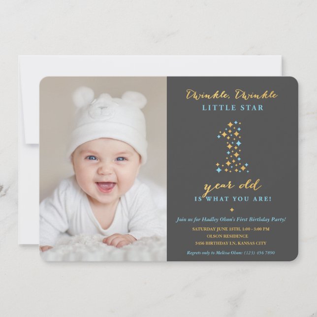 Twinkle Little Star First Birthday Invitations Boy (Front)