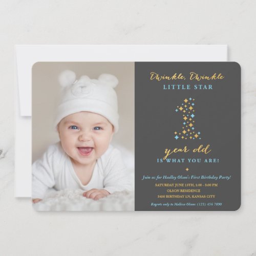 Twinkle Little Star First Birthday Invitations Boy