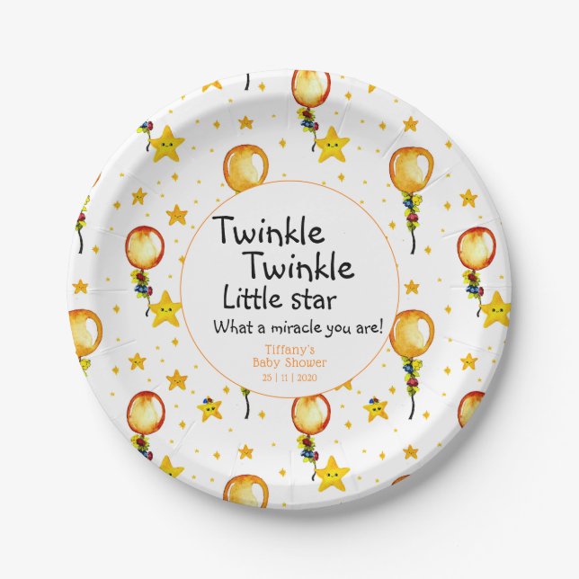 Twinkle Little Star Gender Neutral Baby Shower Paper Plates (Front)