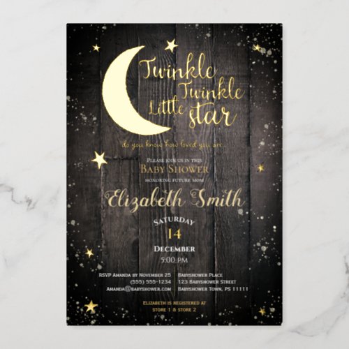 Twinkle little star gender neutral babyshower foil invitation