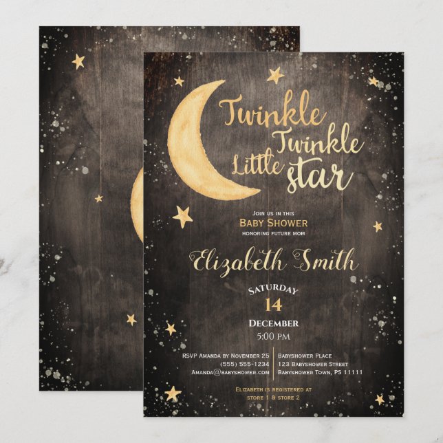 Twinkle little star gender neutral babyshower invitation (Front/Back)