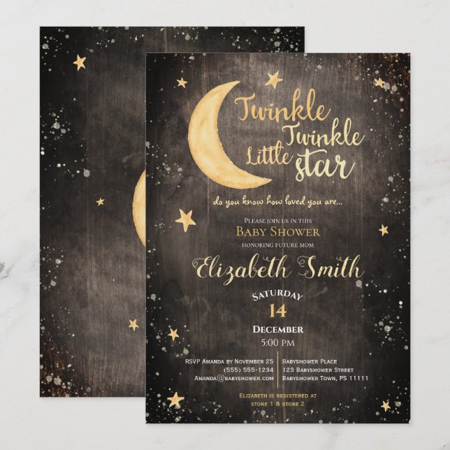 Twinkle little star gender neutral babyshower invitation (Front/Back)