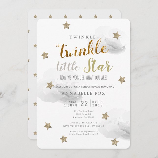 Twinkle Little Star Gender Reveal Baby Shower Invitation (Front/Back)
