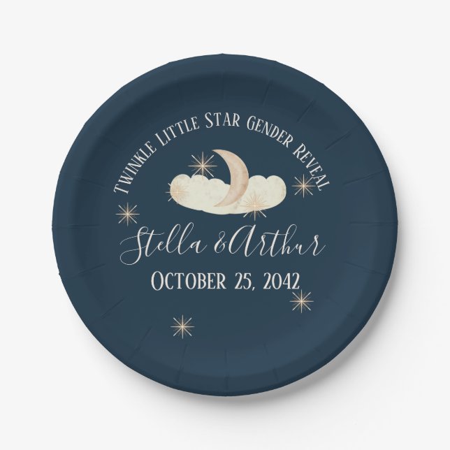 Twinkle Little Star Gender Reveal Celestial Paper Plates (Front)