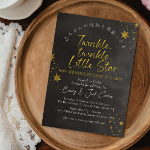 Twinkle Little Star Gender Reveal Chic Black Gold Invitation