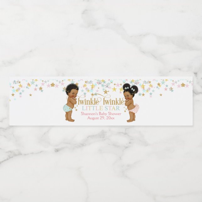 Twinkle Little Star Gender Reveal Ethnic Water Bottle Label (Single Label)