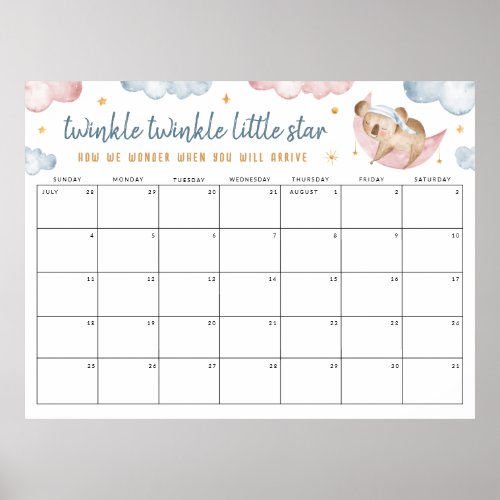Twinkle Little Star Gender Reveal Guess the date Poster