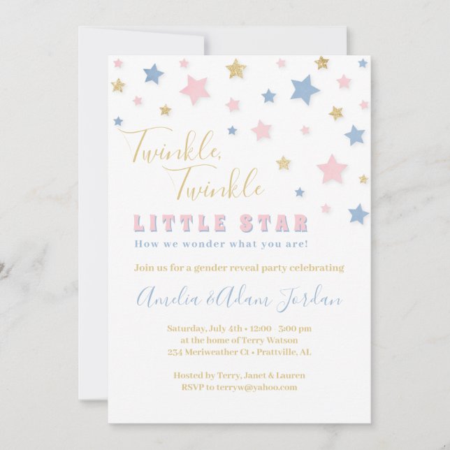 Twinkle Little Star Gender Reveal Invitation (Front)