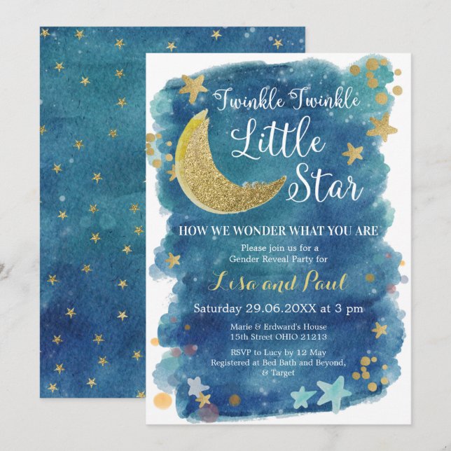 Twinkle Little Star gender reveal Invitation (Front/Back)