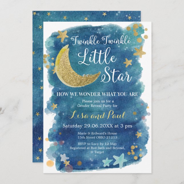 Twinkle Little Star gender reveal Invitation (Front/Back)