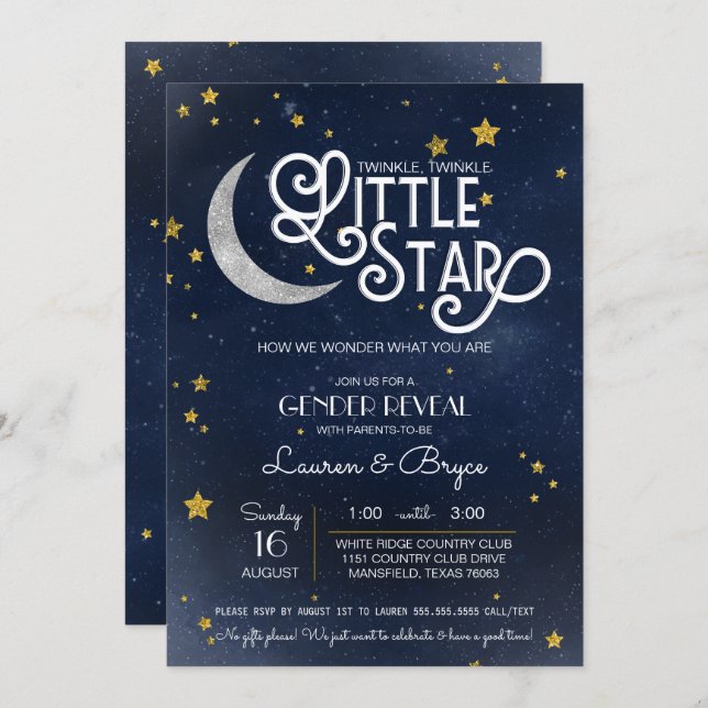 Twinkle Little Star Gender Reveal Party Invitation (Front/Back)