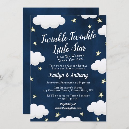 Twinkle Little Star Gender Reveal Party Invitation