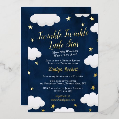 Twinkle Little Star Gender Reveal Party Real Foil Invitation