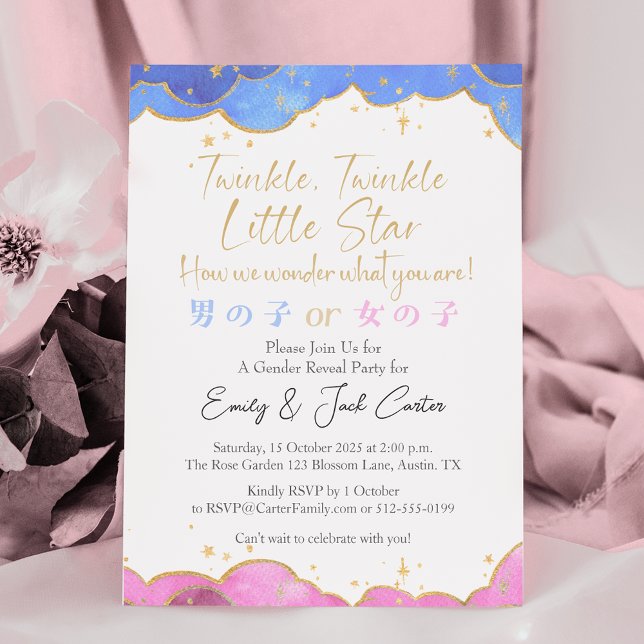 Twinkle Little Star Gender Reveal Pink Blue Retro Invitation (Creator Uploaded)