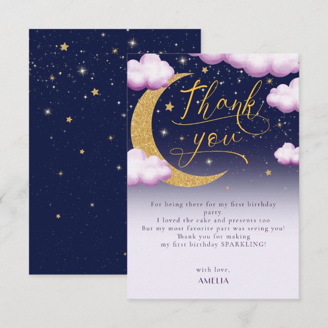 Twinkle Little Star Girl 1st Birthday Thank You (Front/Back)