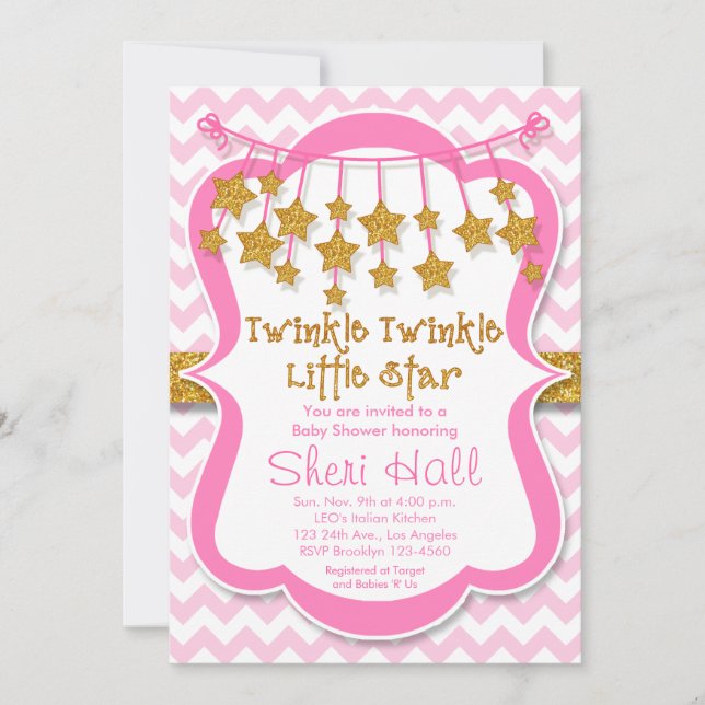Twinkle Little Star Girl Baby Shower Invitation (Front)