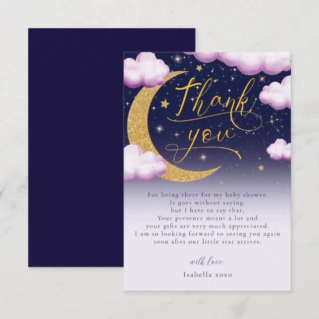 Twinkle Little Star Girl Baby Shower Thank You Card (Front/Back)