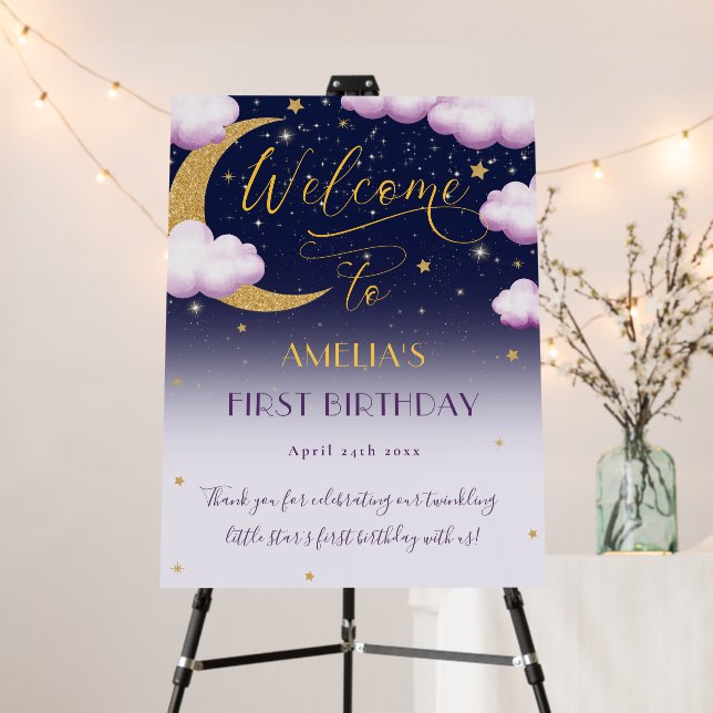 Twinkle Little Star Girl First Birthday Welcome Foam Board (In Situ (Stand))