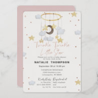 Twinkle Little Star Girl Pink Baby Shower Rose Foil Invitation