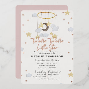 Twinkle Little Star Girl Pink Baby Shower Rose Foil Invitation