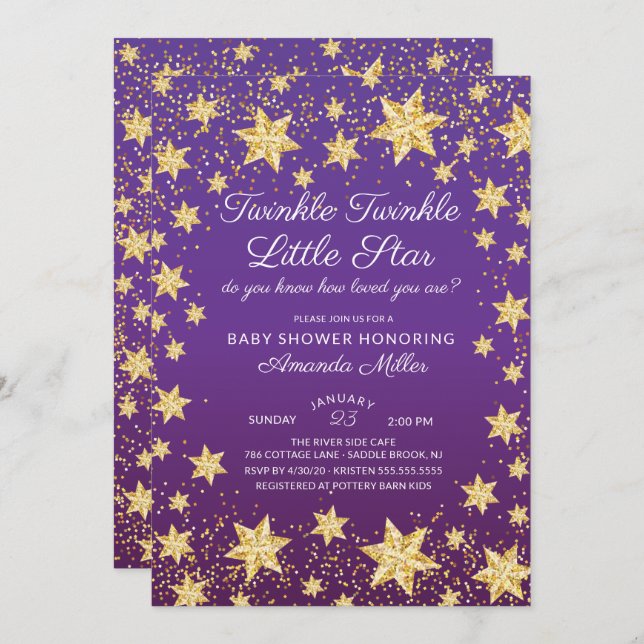 Twinkle Little Star Girls Baby Shower Invitation (Front/Back)