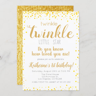 Twinkle Little Star Girls Gold Glitter Birthday Invitation