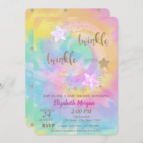 Twinkle Little Star Glitter Tie Dye Baby Shower  Invitation